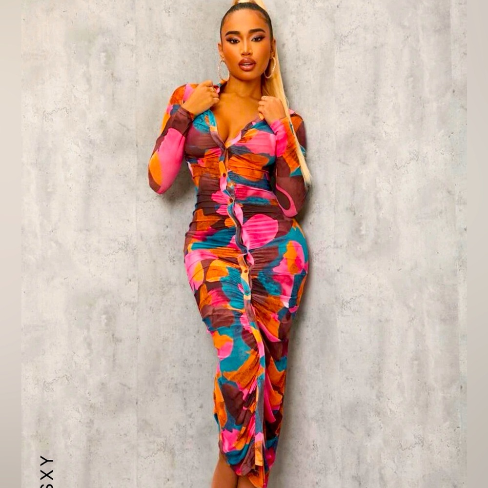 Colorblock Mesh Bodycon Dress